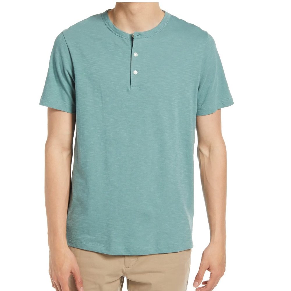 NWT Theory 100% Cotton Slub Henley T-Shirt Basil Sea Green XXL Short Sleeve
